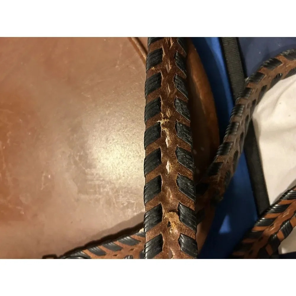 Vintage Genuine Leather Braided Brown Black Belt Size 40 Boho Western Hippie Cow